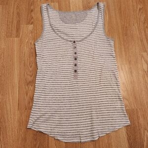 GAP Striped Ribbed Soft Cotton Henley Tank Top Gray M